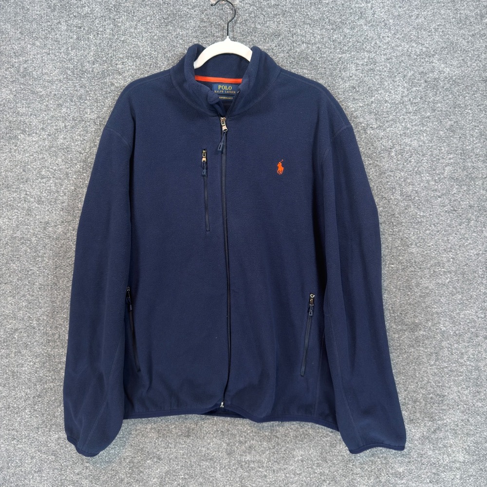 Polo Ralph Lauren Fleece Sweatshirt Mens XL Blue Full Zip Performance Jacket